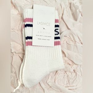 L*Space kick butt kick back white logo socks